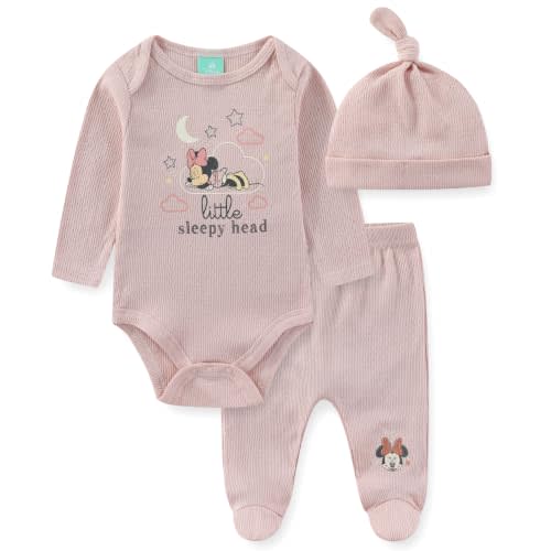 Disney Minnie Mouse Baby Girls Bodysuit with Hat and Footed Pants Set