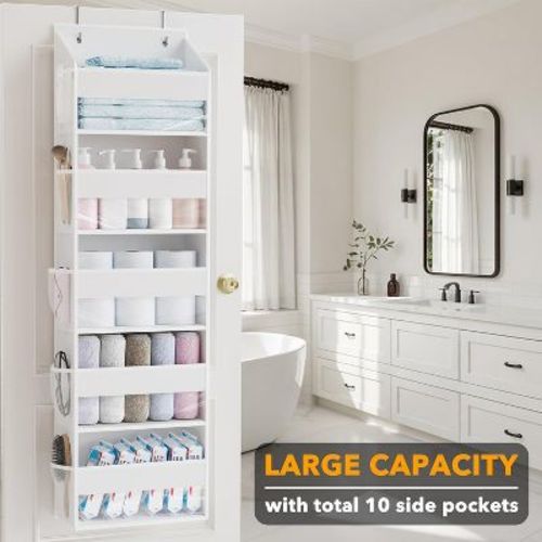 SpaceAid Over the Door Organizer – 5 Pocket Hanging Storage with Mesh Sides and Clear Windows