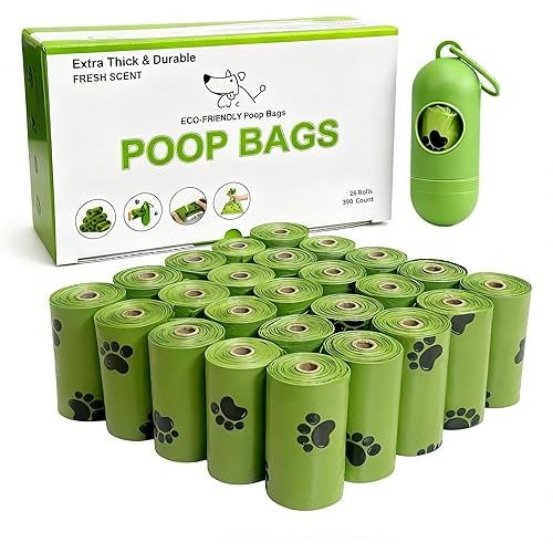 390 Count Dog Poop Bags, 12” x 9” Scented Poop Bag for Dogs with Dispenser, Leakproof Strong & Sturdy Waste Bags for Doggie Cat Pet (26 Rolls, Green)