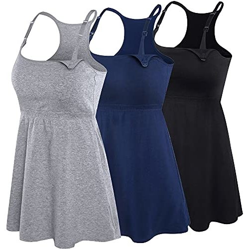 SUIEK 3 Pack Maternity Nursing Tank Tops with Bralette Cotton Breastfeeding Camisole