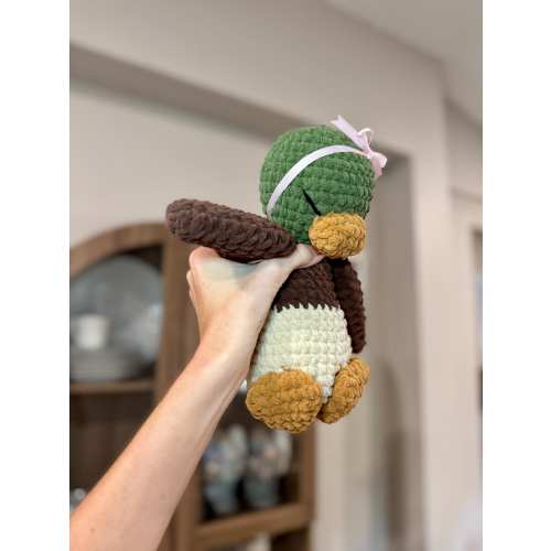 Handmade Mallard Duck Plush Toy with Hairbow, Girly Nursery Decor, Baby Shower Present