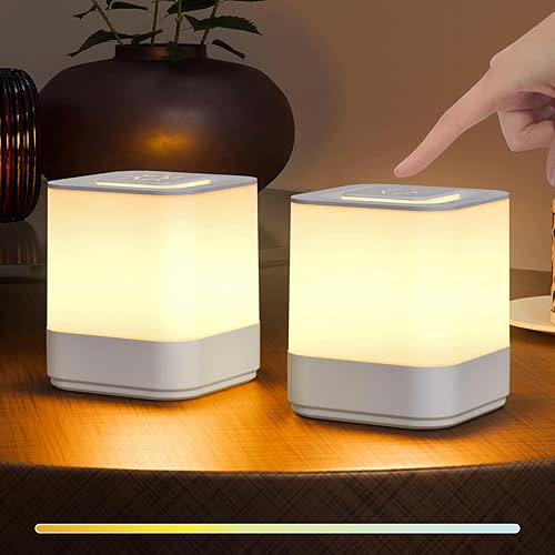 uuffoo 2 Pack Rechargeable Night Light Lamp 3 Modes Touch Dimmable LED Portable Table Lamp Battery Operated, Small Cordless Lamp for Bedroom Travel Bathroom Cruise