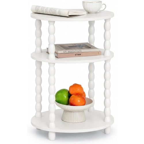 3-Tier Oval Side Table, Small End Table with Solid Wood Spindle Legs White