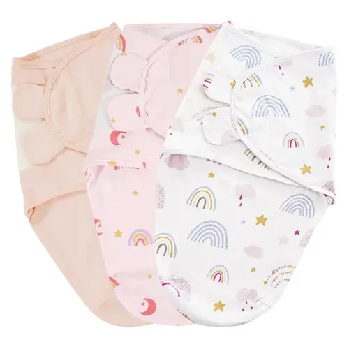 PHF 100% Cotton Baby Swaddle Sleep Sacks for Newborn, 3 Pack Soft Breathable Baby Swaddle Sack 0-3 Months for Boys Girls, Easy Adjustable, Blanket Wrap, Newborn Essentials (Rainbow)