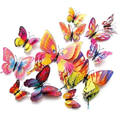Butterfly Wall Decor 24/48 PCS, 3D Butterflies Stickers for Party Decorations with Magnets(Multiple Colour, 24)