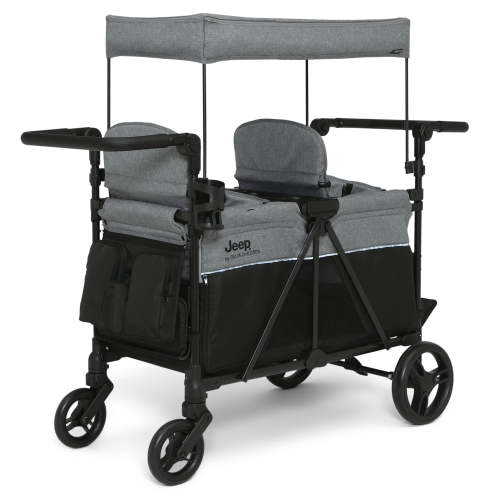 Jeep Aries Stroller Wagon by Delta Children - Premium Wagon for 2 Kids with Convertible Seats, Adjustable Push/Pull Handles, Removable Canopy & Flat Fold - Greenguard Gold Certified, Grey