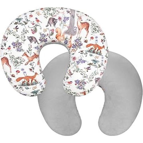 Nursing Pillow Cover 1 Pack, Removable Nursing Pillow Cover for Breastfeeding Pillows, Super Soft Comfortable Slipcover for Boy and Girls, Gray & Animals