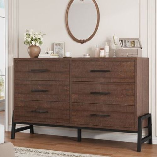 Garvee 6 Dresser for Bedroom, 52" Wide Drawer with Large Storage Space, Freestanding Wooden Closet Storage Dresser Chest for Bedroom
