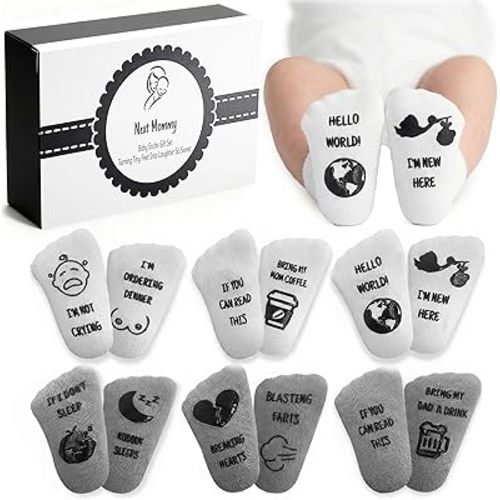 Baby Socks Gift Set – 6 Cute & Funny Non-Slip Socks for Boys & Girls | Baby 0-6 Months to 12-18 Months | Organic Cotton with Grips