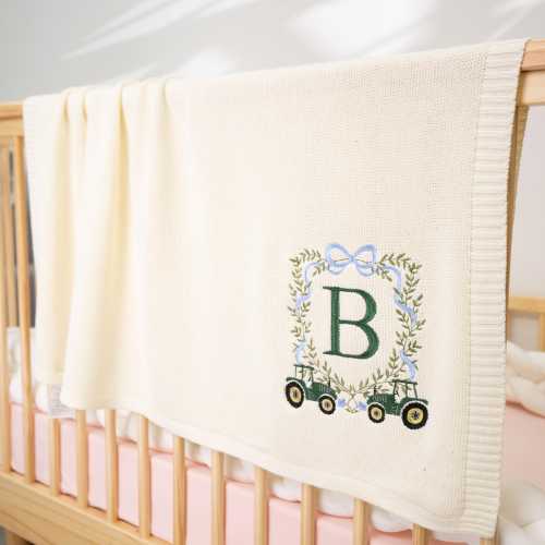 Farm Tractor Blanket, Personalized Tractor Blanket, Embroidered Baby Blanket, Baby Keepsake, Baby Shower Gift, Blanket Farm Nursery Decor