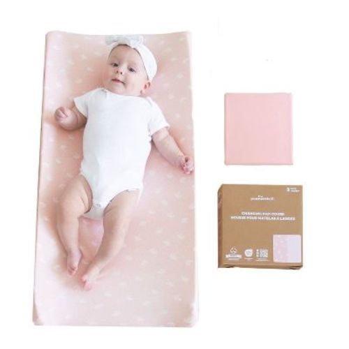 The Peanutshell Pink Bouquet, Solid Organic Cotton Changing Pad Covers for Baby Girls, 2 Pack