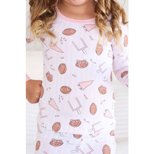 Tiny Touchdowns Two Piece Pajama Set | Pink