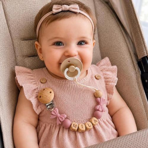 Personalized Dummy Clip, Custom Binky Clip, Baby Girl Pacifier Holder, Name Dummy Clip, Handmade Baby Shower Gift, Wooden Clip