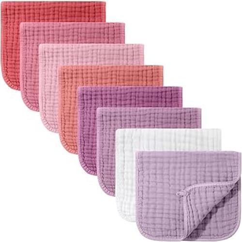 8 Packs Muslin Burp Cloths Large 20" x 10", 6 Layers Unisex Baby Absorbent 100% Cotton Burp Rags Colorful Muslin Washcloths for Baby Plain Soft Cotton Cloth for Babies Girls Boys(Vivid Colors)