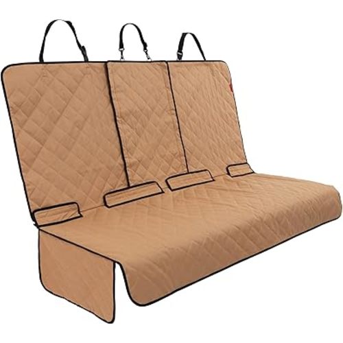 Lusso Gear Dog Car Seat Cover for Back Seat - Tan, Universal Fit - Waterproof & Non-Slip Oxford Fabric Cover - Protector for SUV & Truck - Pet Travel Accessory