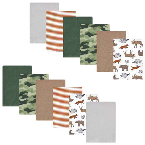 Luvable Friends Hudson Baby Flannel Burp Cloths 12pk, Woodland Animal Adventure