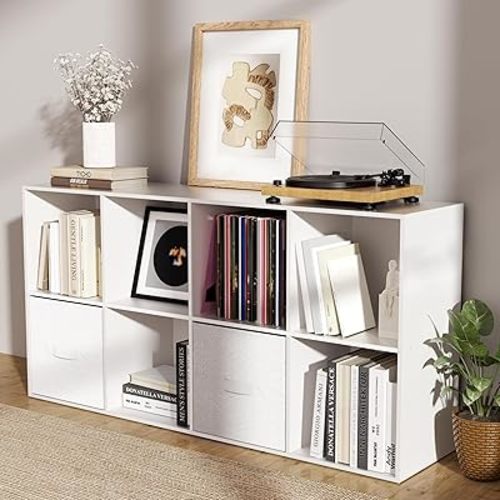 8 Cube Storage Organizer with Closed Back Panel, 13.5-inch Wooden Cubby Shelves Heavy Duty - Bookshelf for Living Room, Bedroom, Office & Closet Storage (White, 8-Cube)