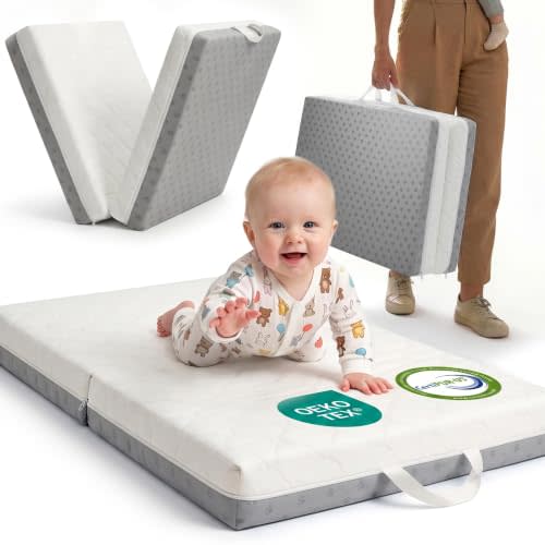 2026 New Pack and Play Mattress Pad, Bi-Fold Memory Foam 38x26x3 | Pack n Play Mattress 3 Inch Thick, Bi-Fold Mini Crib Mattress, Portable Crib Mattress 38x26, Playard Playpen Mattress, Gray