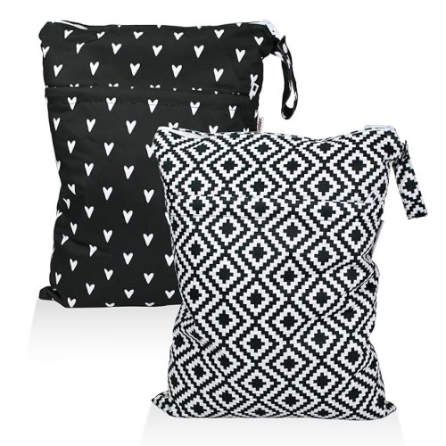 Mama Koala Waterproof Wet Dry Bags for Baby Items, Cloth Diapers, Swimsuits, Travel, Gym Clothes, Beach, Pump Parts, Toiletries, Two Zippered Pockets, 2 Pack (W019)