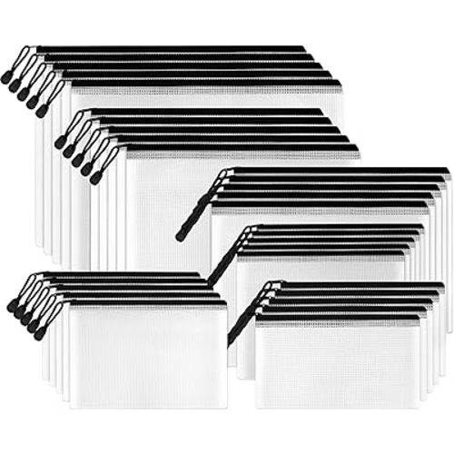 SUNEE Multisize Mesh Zipper Pouch (Black, 30 Packs), Mesh Zipper Bags for School Office Supplies, Puzzles & Games, Accessories