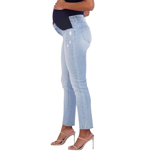 Savi Parker Maternity Jeans for Women, Straight Leg Elastic Under Belly High Waist Pant, Pregnancy Clothes for All Seasons