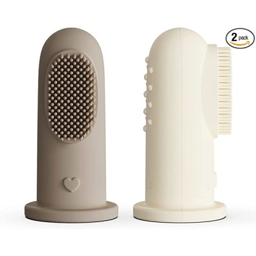 Moonkie Baby Toothbrush Finger Toothbrush Oral Cleaner Kit for 3 Months +, 2 Pcs (Warm Taupe/Ivory)