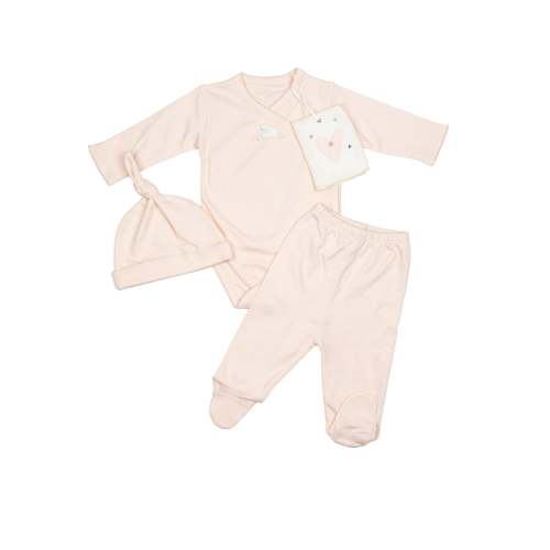 Embroidered Three Piece Set - Lamb w/pink bow - Pink