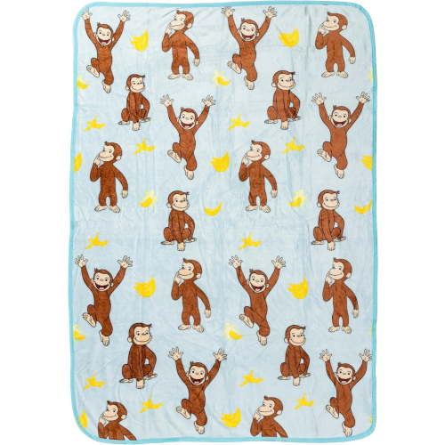 Silver Buffalo Curious George Monkey Banana 45" x 60" Fleece Throw, Soft and Cozy Blanket, 185 GSM