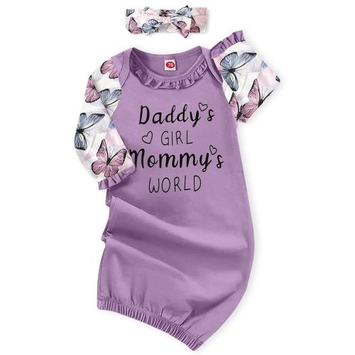 AMAWMW Newborn Baby Girl Little Sister Sleeper Gown Stripe Long Sleeve Nightgown Pajamas Gifts Stuff Essential Outfit
