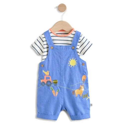 Farm Embroidered Romper & Stripe Bodysuit Set