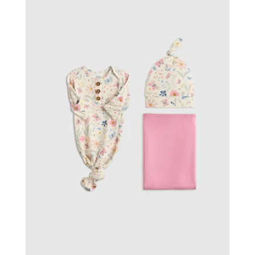 Bamboo Gown, Hat & Swaddle Set in Wildflower Dreams