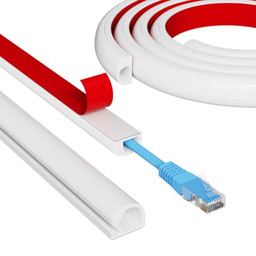 118" Side Open One Cord Hider (&lt;1/4") for Wall Mounted Tv,Extension Cable Cover to Hide Conceal Cords Along Wall,Wire Raceway Management Cable Concealer Channel,Electric Cord Organizer Wiremold,White