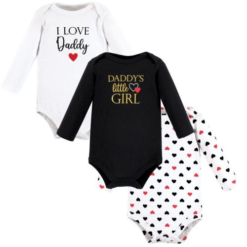 Hudson Baby Basics Infant Girls Essential Long Sleeve Bodysuits 3-Pack, Daddys Sweetheart, Newborn