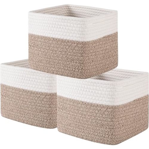 OIAHOMY 3 PACK Cube Storage Bins Storage Baskets Shelf Brown&White