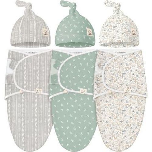 KeaBabies 3-Pack Organic Swaddle Sleep Sacks Baby with Newborn Beanies, Premies Swaddles Wrap 0-3 Months, Ergonomic Wearable Blanket (Prairie)