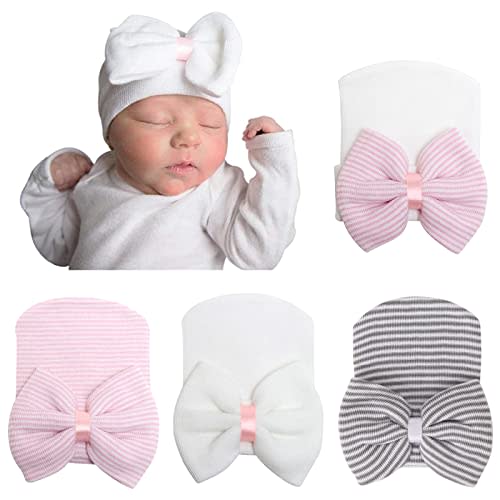 Newborn Baby Girl Hats with Bow No Scratch Cotton Toddler Infant Hat Beanie Caps Soft Newborn Hospital Hat 0-3 Months