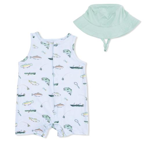 Fishing - Sleeveless Shortie Romper & Bucket Hat