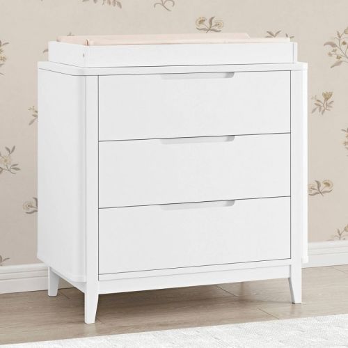 Delta Children Noah 3 Drawer Dresser with Changing Top and Interlocking Drawers - Bianca White: Modern Style, Painted Finish, Wood Frame