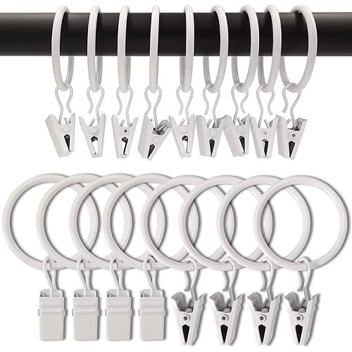 90 Pack Curtain Rings with Clips, Drapery Clips with Rings, Drapes Rings 1.26 in Interior Diameter, Fits up to 1 Inch Curtain Rod, White