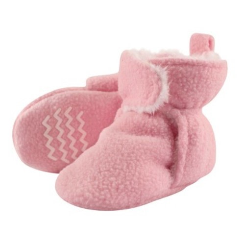 Hudson Baby Infant Baby Girls Cozy Fleece and Faux Shearling Booties, Light Pink, 0-6 Months