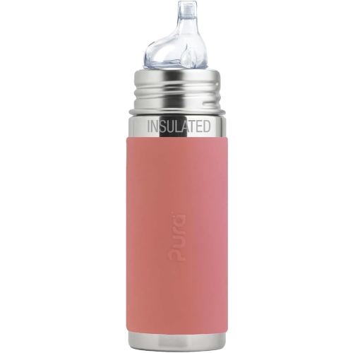 Pura Kiki 9oz/260ml Stainless Steel Insulated Sippy Bottle w/Sleeve, Plastic-Free, MadeSafe Certified, Medical-Grade Silicone Sipper Spout Fast Flow for Kids, Toddlers, Babies & Infant – Rose