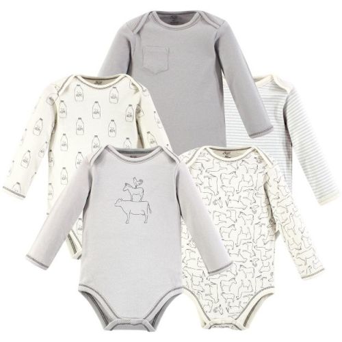 Luvable Friends Touched by Nature Long-Sleeve Bodysuits 5pk, Barnyard Pals, 9-12M
