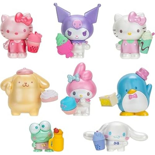 Hello Kitty and Friends Sweet Snacks 8-Pack with Mix and Match Sweet Accessories - 2” Figures - Hello Kitty, My Melody, Kuromi, Cinnamoroll, Pompompurin, Keroppi, and Tuxedosam