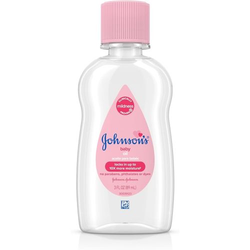 Johnson's Baby Oil, Pure Mineral Oil to Prevent Moisture Loss for Newborn, Kids, and Adults, Gentle and Soothing Baby Massage Oil, Dry Skin Relief, Hypoallergenic, Original Scent, 3 fl. oz