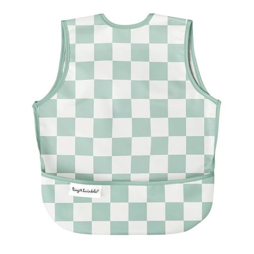 Tiny Twinkle Mess Proof Baby Bib for Boys | Waterproof Toddler Bib for Eating | Baby Apron for Feeding, Machine Washable | Perfect Shower Gift (Green Checkers, 6–24M)