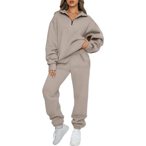 Amazon.com: AUTOMET Women's Sweatsuits 2 Piece Outfits Lounge Sets CoffeeGrey XL | Cozy Airport Outfits,Casual Sweat Sets for Fall and Winter,Half Zip Pullover and Baggy Sweatpants with Pockets : Clothing, Shoes & Jewelry