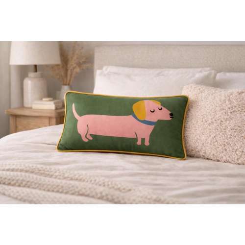 Dachshund Velvet Lumbar Pillow Cover, Modern Dog Illustration Home Decor