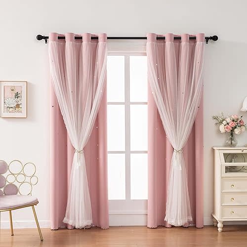 Light Pink Curtains for Girls Bedroom Solid Window Treatment Set Grommet Top Light Blocking Blackout Curtain for Living Room/Bedroom 2 Panels 34 x 54 inch Baby Pink