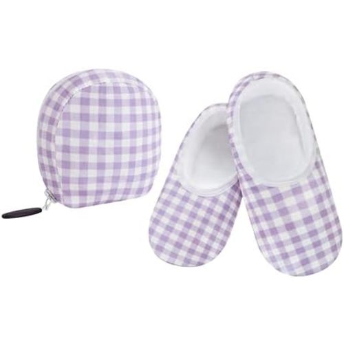 Snoozies Skinnies Packable and Foldable Travel Slippers for Women with Zipper Pouch, Soft Sherpa-Lined Slipper Socks Non-Skid