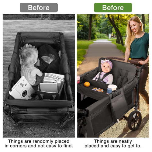 Stroller Snack Tray for Universal Wagon - Upgraded with Extra Thick Base and Waterproof Leather Sides for Added Durability